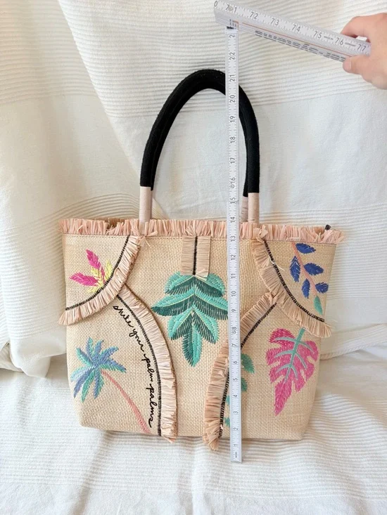 Stella & Dot Antibes Straw and Raffia Tote
Bag Embroidered Shake Your Palms - Picture 5 of 12